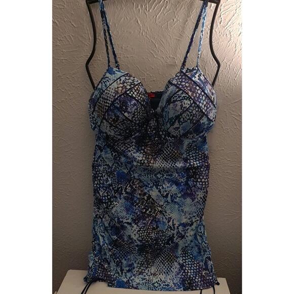Spanx Swim Suit Plus Shaped Blue Snake One Piece Underwire Sz 14 D/DD NWT $198 - Picture 4 of 12